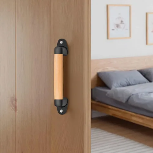 Vista 2 de SELEWARE Manija de madera para puertas correderas, 2 unidades, 9 pulgadas Soportes de plástico negro (paquete de 2)