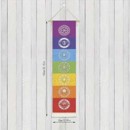 Vista 3 de Póster colgante de lienzo para meditación, 7 chakras, mandala, yoga, pintura Tapiz de yoga para colgar en la pared con 1 borla, decoración