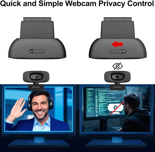 Vista 5 de Cámara web 1080P para PC, portátil, MacBook, computadora de escritorio, con micrófono y cubierta de privacidad y adaptador USB C