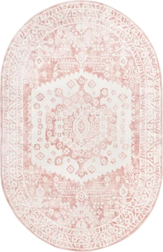 Vista 3 de Unique Loom Oxford Collection - Alfombra Sheldonian (5 x 8 pies, ovalada, rosa/marfil)