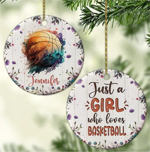 Vista 12 de Hyturtle Adorno de Navidad personalizado para amantes del béisbol, adorno de cerámica con nombre personalizado de Just A Girl Who Loves Baseball