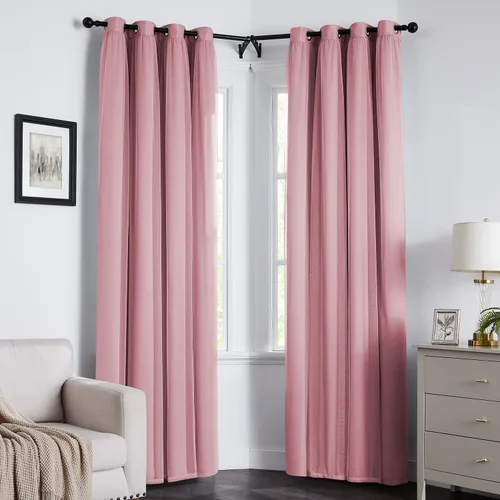 Vista 8 de cortinas 100% opacas para dormitorio, cortinas rosadas de doble capa, cortina oscura de 96 pulgadas de largo con superposición transparente