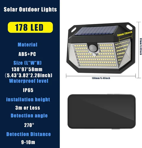 Vista 6 de Luces solares para exteriores, luces con impermeabilidad IP65 y 3 modos de iluminación, luz de detección de movimiento con gran angular de 270°