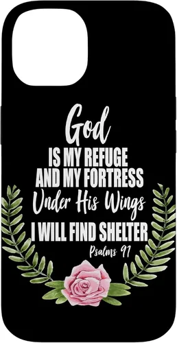 Vista 4 de God is My Refuge Christian Bible Psalms 91 Floral Case for iPhone 17