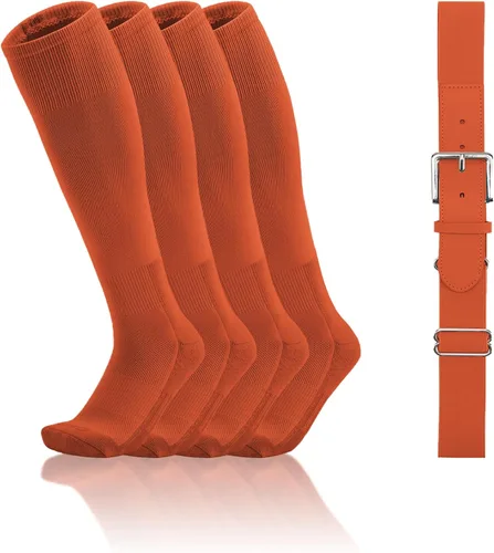 Vista 9 de QBK Conjunto combinado de calcetines y cinturón de béisbol para niños y niñas (2 pares de calcetines y 1 cinturón)