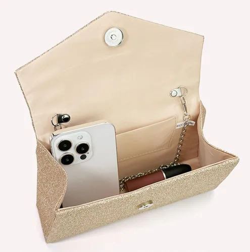 Vista 3 de Bolso de noche para mujer, con lazo brillante, bolso de mano para boda, fiesta, monederos con diamantes de imitación con purpurina para cóctel