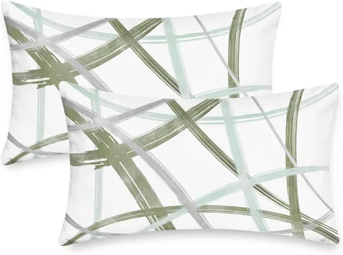 Vista 24 de CaliTime Juego de 2 fundas de almohada decorativas de vellón con líneas geométricas abstractas en forma de arco, para sofá, cama, decoración de casa
