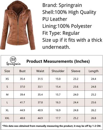 Vista 7 de Springrain Women's Faux Leather Jacket Moto Biker Coat with Detachable Hood Motorcycle Jacket