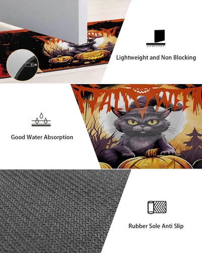 Vista 2 de Tapete de baño de Halloween para bañera, antideslizante, de secado rápido y absorbente, tierra de diatomeas, cocina, ducha, fregadero, lavable