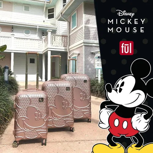Vista 7 de FUL Disney Mickey Mouse - Maleta rígida con ruedas giratorias, Oro Rosa, Disney Mickey Mouse - Maleta de mano de 21 pulgadas, maleta rígida