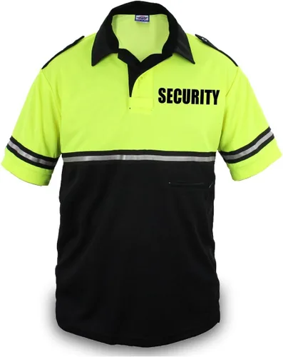 Vista 2 de First Class Camisa de patrulla de bicicleta de seguridad de dos tonos con rayas reflectantes y bolsillo con cremallera verde lima y negro