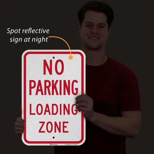 Vista 4 de SmartSign Kit "No Parking Loading Zone" Letrero de aluminio de grado ingeniero de 12 x 18 pulgadas, soporte base de poste y hierro fundido