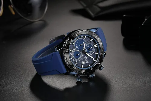 Vista 2 de MEGIR Reloj de pulsera de cuarzo con cronógrafo y correa de silicona para hombre, con fecha automática, manecillas luminosas, 3 ATM, impermeable