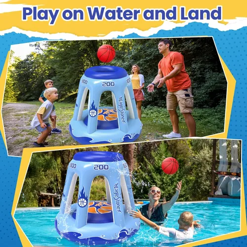 Vista 5 de EagleStone Aro inflable de baloncesto para niños y adultos, aro de baloncesto flotante de 47 pulgadas para piscina con 3 bolas, bomba, juego de agua