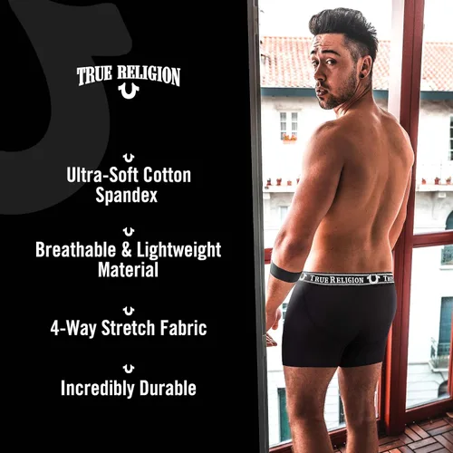 Vista 5 de True Religion Calzoncillos tipo bóxer de algodón elástico para hombre, paquete de 4
