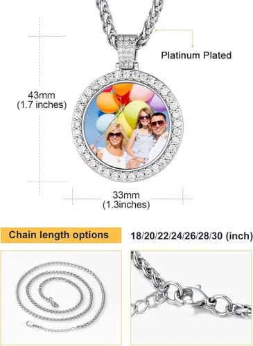 Vista 6 de U7 Collar de fotos personalizado para hombres y mujeres, joyería personalizada con dije de cualquier imagen, cuerda de acero inoxidable, espiga