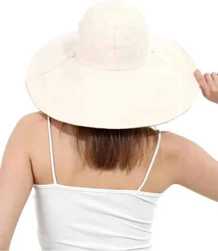 Vista 8 de Sombrero de pescador de algodón para mujer, reversible, de ala ultra ancha, plegable, protección UV, verano, viajes, UPF 50+ Caqui