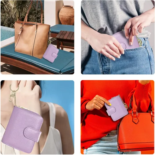 Vista 6 de Beurlike billetera de cuero, con tarjetero con bloqueo RFID, organizador, billetera segura para mujer
