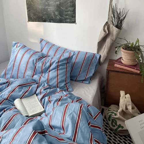 Vista 87 de mixinni Juego de funda de edredón vintage a rayas, tamaño twin, juego de ropa de cama de 3 piezas, 100% algodón lavado, suave y transpirable, funda