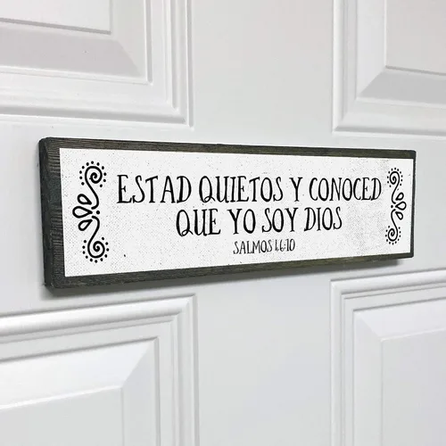 Vista 8 de Estad Quietos Y Conoced Que Yo Soy Dios – Versículo de la Biblia en Español – mensajes cristianos para decorar - Letrero de metal y madera