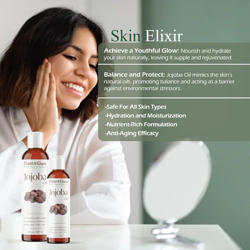 Vista 5 de Aceite de jojoba de 2 onzas líquidas prensado en frío sin refinar – 100% puro hidratante natural para el crecimiento de la piel, el cuerpo, la cara