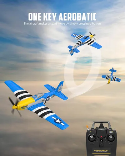 Vista 5 de VOLANTEXRC RC Avión P51D Mustang de 4 canales, avión de control remoto de combate RTF con giroscopio de 6 ejes, 3 modos, fácil de volar, avión