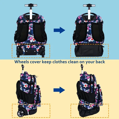 Vista 6 de seastig Mochila con ruedas de 18 pulgadas con bolsa de almuerzo y estuche para lápices, mochila con ruedas, mochila para laptop, adultos y niños