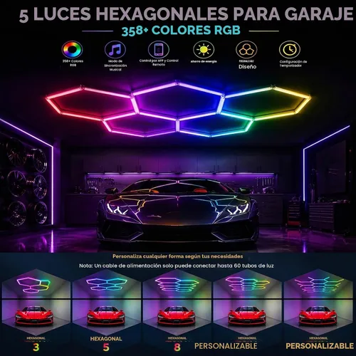 Vista 2 de 25Pack RGB Hexagon Lights,Music Sync 5Hex LED Hexagon Lights,RGB 358 Kinds of Changes Dimmable Speed-Adjustable DIY Color-Changing Lights Smart App