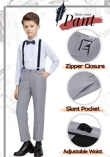 Vista 5 de YuanLu Traje de Boda para Niños, Ropa de Vestir para Niños, Traje de Portador de Anillos, Vestido de Regreso a Casa, Traje de Chaleco y Pantalones