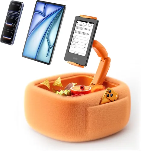 Vista 12 de LULULOOK Soporte de almohada Kindle ultra esponjoso para leer, soporte de almohada para tableta con cuenco de aperitivos y brazo plegable compatible