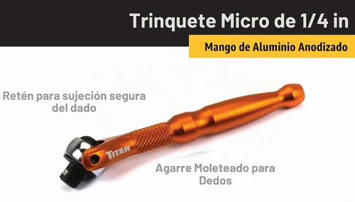 Vista 2 de Titan Tools 11322 - Destornillador con trinquete micro de 1/4 de pulgada x 4 pulgadas y 90 dientes - Naranja