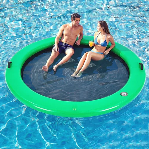 Vista 30 de Muelle flotante inflable redondo de 6 a 12 pies, anillo de flotador Sunchill, hamaca de agua para broncear flotadores de piscina con tela tejida