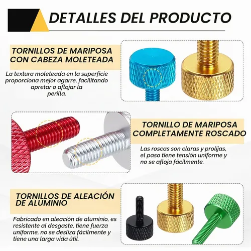 Vista 74 de MECCANIXITY 5 piezas M6x14mm Tornillos de pulgar estriado de cabeza plana, pernos de rosca completa de aleación de aluminio sólido para carcasas