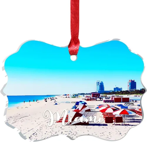 Vista 7 de Florida USA - Adorno de Navidad personalizado 2023 Miami Beach Downtown Cityscape Adornos para árboles de Navidad, acrílico viaje, país, ciudad