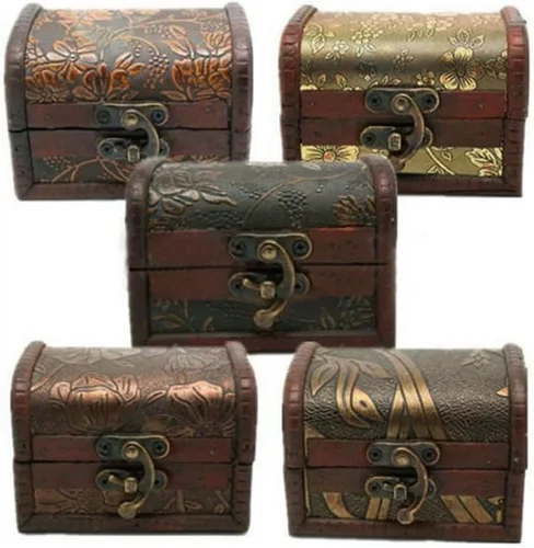 Vista 3 de tallahassee Caja de joyería con patrón de flores en relieve de madera antigua, organizador de almacenamiento, cajas decorativas de regalo (estilo 1)