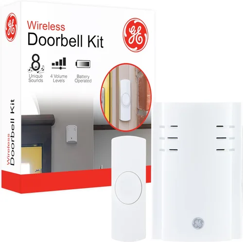 Vista 7 de Kit de timbre inalámbrico GE, receptor enchufable, timbre de puerta con 1 botón, timbre de puerta con 2 melodías, 4 niveles de volumen, timbre