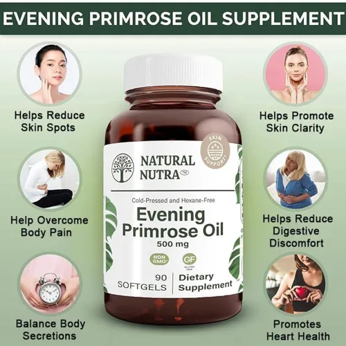 Vista 3 de Natural Nutra Suplemento de aceite de onagra de ácido graso, salud nerviosa, ayuda a reducir las imperfecciones de la piel, equilibrar