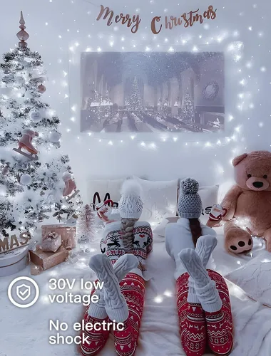 Vista 5 de Cadena de 200 luces LED de 98 pies, impermeables con 8 modos con memoria, fuente de alimentación certificada por UL de 30 V para el hogar, jardín