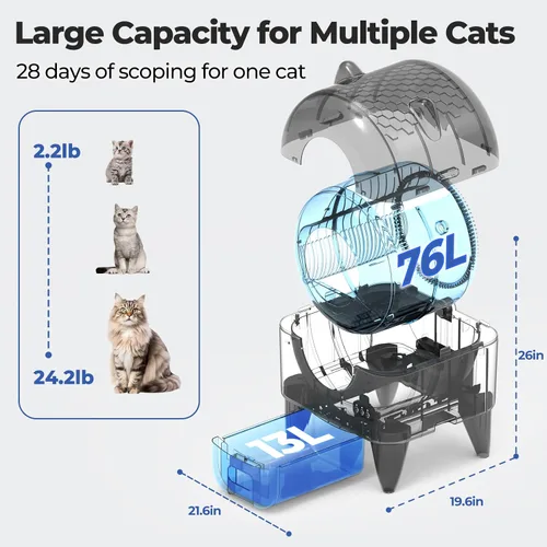 Vista 3 de Arenero Autolimpiante Automático Extra Grande: Autolimpiante para Gatos Múltiples - Controlado por Aplicación con Sensores Inteligentes - Sin Olor