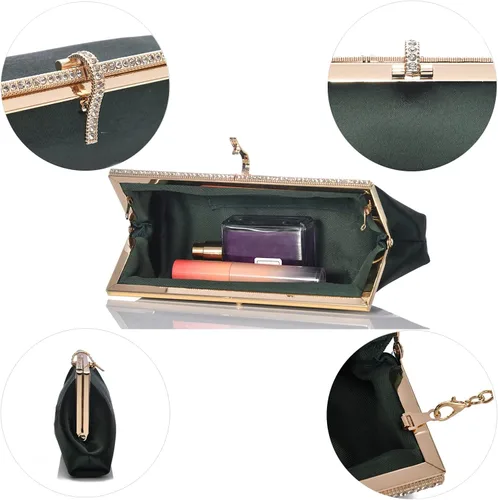Vista 4 de Bolsa de embrague clásica de satén de lujo con elegante bolso cruzado con diamantes de imitación para boda novia graduación graduación