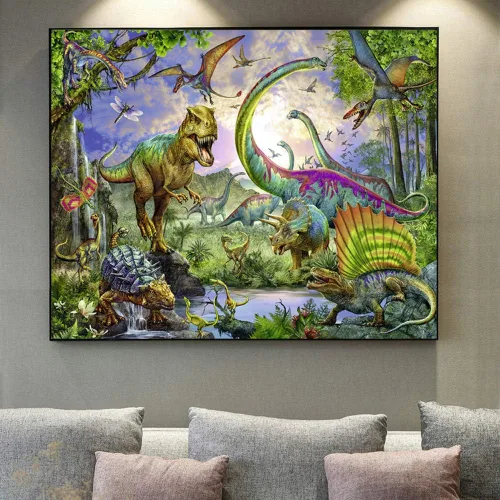 Vista 8 de RUIFVJ Pintura artística de diamante para adultos y niños, kits de diamantes 5D para principiantes, bricolaje, dinosaurio, taladro completo, arte