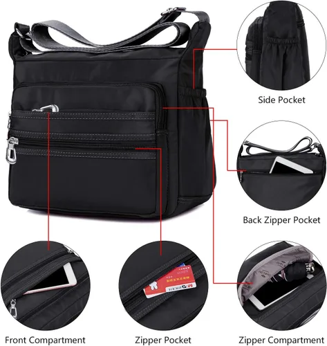 Vista 5 de Bandolera para mujer, impermeable, bolsa de hombro, bolsa de mensajero, casual, bolso de nylon, bolso de mano
