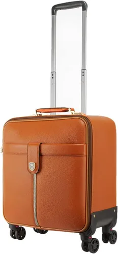 Vista 5 de Leathario Maleta con ruedas de cuero para laptop, maletín con ruedas, Naranja