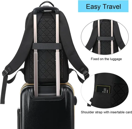 Vista 4 de AUGUR Mochila delgada de negocios para hombres y mujeres de 15.6 pulgadas, resistente al agua, mochila para laptop con cargador USB, mochilas