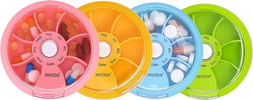 Vista 26 de Organizador de pastillas de 3 piezas, pastillero de viaje para bolso, estuche portátil de medicamentos, pastillero semanal pequeño
