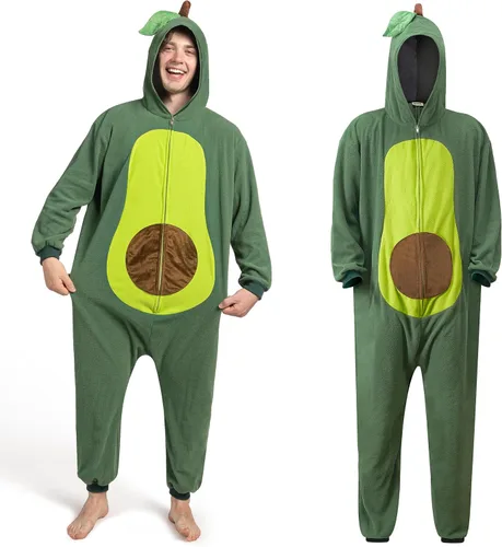 Vista 3 de Spooktacular Creations Unisex Adult Avocado Pajama Plush Costume with Hat for Dress Up Role Play Halloween Costume Green