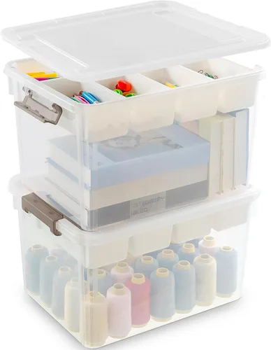 Vista 13 de Citylife Contenedores de almacenamiento de plástico de 17 cuartos de galón, caja de almacenamiento transparente con bandeja extraíble, caja