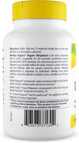 Vista 3 de Healthy Origins Ubiquinol vegano (forma activa de CoQ10), 100 mg – Kaneka Ubiquinol Suplementos para la salud del corazón y apoyo antioxidante