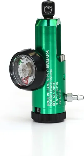 Vista 8 de AireMed Regulador de oxígeno 0-15LPM, velocidad de flujo de calibre CGA-870 - Incluye llave inglesa, 5 sellos de arandela de yugo de latón y 2