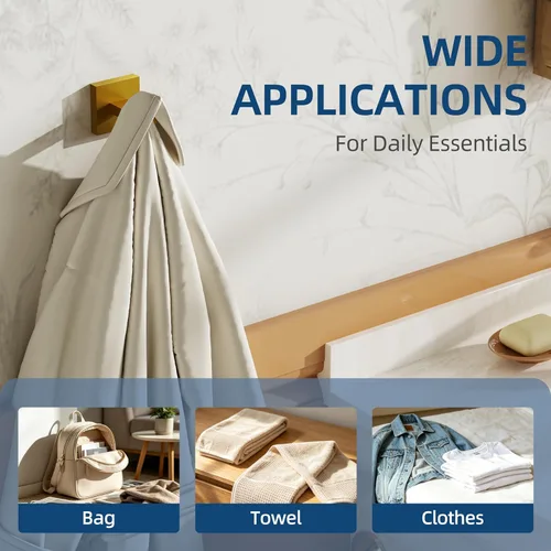 Vista 6 de Ruacq Ganchos para toallas para baños, ganchos cuadrados de acero inoxidable resistentes, colgador de toallas montado en la pared para bata